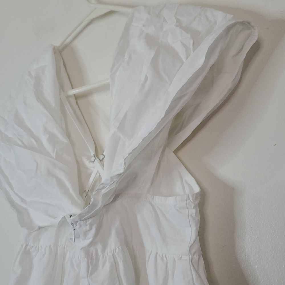 Day + Moon White Cotton Mini Dress Size Small Puff Sleeve Shoulder Lined Zip - Picture 7 of 12